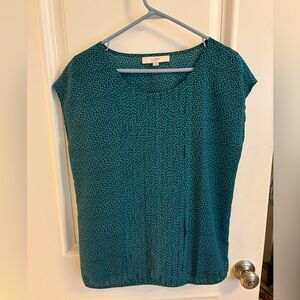 LOFT teal patterned pleated front top